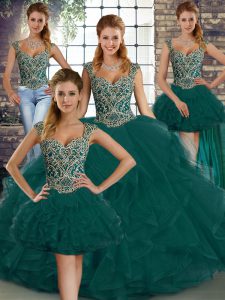 Extravagant Straps Sleeveless Tulle Sweet 16 Quinceanera Dress Beading and Ruffles Lace Up