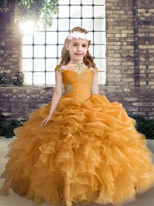 Sumptuous Orange Lace Up Straps Beading and Ruffles and Pick Ups Pageant Dress Wholesale Organza Sleeveless