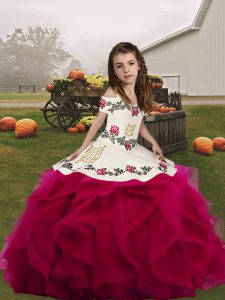 Pretty Organza Sleeveless Floor Length Kids Formal Wear and Embroidery and Ruffles