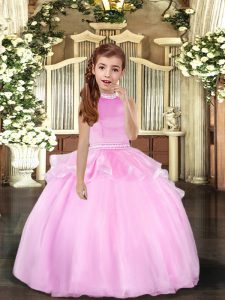 Lilac Sleeveless Organza Backless Kids Pageant Dress for Party and Sweet 16 and Wedding Party