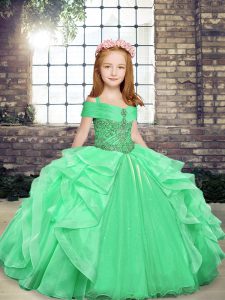 Fantastic Organza Lace Up Little Girls Pageant Dress Wholesale Sleeveless Floor Length Beading and Ruffles