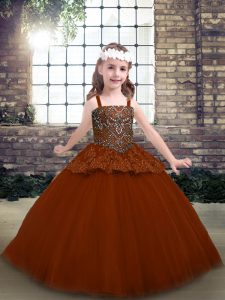 Tulle Sleeveless Floor Length Pageant Dress Toddler and Beading and Lace