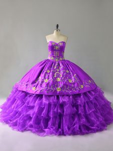 Ball Gowns Quinceanera Dress Purple Sweetheart Organza Sleeveless Floor Length Lace Up