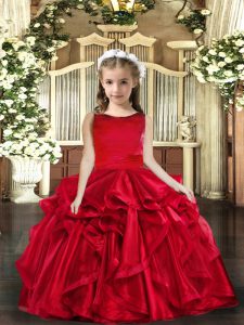 Red Scoop Neckline Ruffles Pageant Dress Sleeveless Lace Up