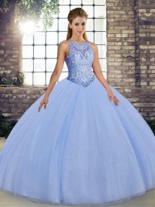 Scoop Sleeveless Tulle 15 Quinceanera Dress Embroidery Lace Up