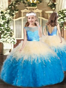 Scoop Sleeveless Backless Little Girls Pageant Gowns Multi-color Lace