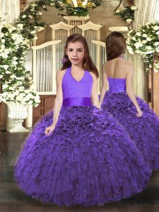 Purple Ball Gowns Ruffles Little Girls Pageant Dress Wholesale Lace Up Organza Sleeveless Floor Length