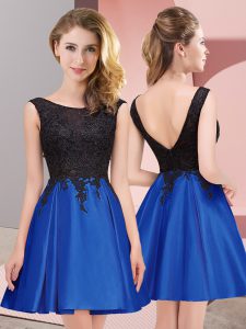 Mini Length Royal Blue Dama Dress for Quinceanera Scoop Sleeveless Zipper