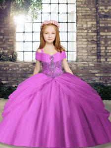 Lilac Straps Lace Up Beading Child Pageant Dress Sleeveless