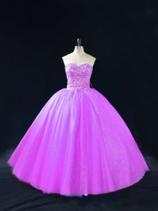 Ball Gowns Vestidos de Quinceanera Purple Sweetheart Tulle Sleeveless Floor Length Lace Up