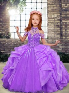 Best Sleeveless Beading and Ruffles Lace Up Little Girls Pageant Gowns