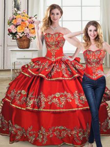 Floor Length Two Pieces Sleeveless Red 15 Quinceanera Dress Lace Up