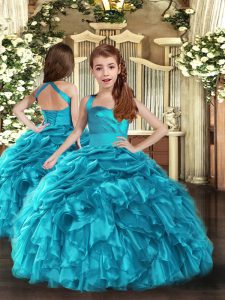 Baby Blue Sleeveless Ruffles and Ruching Floor Length Pageant Dress for Teens