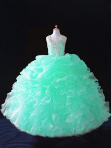 Organza Sleeveless Floor Length Little Girls Pageant Dress Wholesale and Beading and Ruffles and Pick Ups