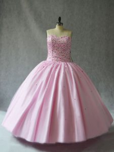 Eye-catching Sweetheart Sleeveless Lace Up Sweet 16 Dresses Pink Tulle