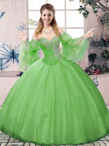 Ball Gowns Vestidos de Quinceanera Green Sweetheart Tulle Long Sleeves Floor Length Lace Up