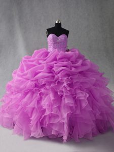 Lilac Vestidos de Quinceanera Sweet 16 and Quinceanera with Beading and Ruffles and Pick Ups Sweetheart Sleeveless Lace Up