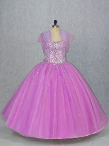 Lilac Lace Up Sweetheart Beading Vestidos de Quinceanera Tulle Sleeveless