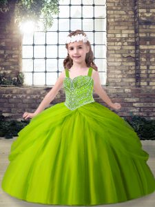 Wonderful Sleeveless Tulle Floor Length Lace Up Pageant Dress in Green with Beading and Pick Ups