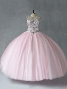 Floor Length Ball Gowns Sleeveless Baby Pink Quinceanera Dresses Lace Up