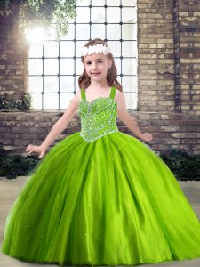 Green Lace Up Beading Girls Pageant Dresses Sleeveless
