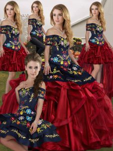 Fabulous Sleeveless Embroidery and Ruffles Lace Up Quince Ball Gowns