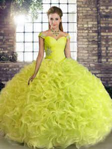 Floor Length Lace Up Sweet 16 Dresses Yellow Green for Military Ball and Sweet 16 and Quinceanera with Beading