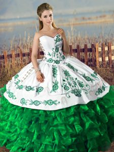New Arrival Satin and Organza Lace Up Quinceanera Dresses in Dark Green with Embroidery and Ruffles