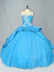 Sleeveless Court Train Embroidery Lace Up Quince Ball Gowns
