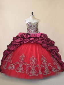 Lace Up Quinceanera Gown Fuchsia for Sweet 16 and Quinceanera with Beading and Pick Ups Brush Train