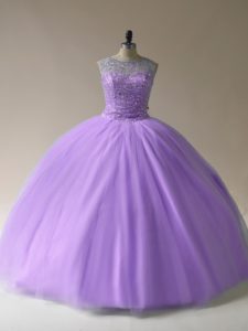 Sumptuous Lavender Sleeveless Tulle Lace Up Quinceanera Gown for Sweet 16 and Quinceanera