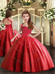 Tulle Sleeveless Floor Length Pageant Gowns For Girls and Beading