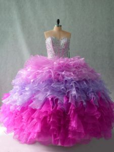Luxury Multi-color Sweetheart Neckline Beading and Ruffles Sweet 16 Quinceanera Dress Sleeveless Lace Up