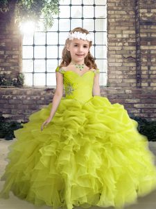 Super Sleeveless Lace Up Floor Length Beading and Ruffles and Pick Ups Pageant Dress for Teens