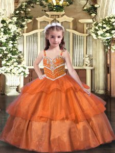Inexpensive Ruffled Layers Little Girls Pageant Dress Wholesale Orange Lace Up Sleeveless Floor Length