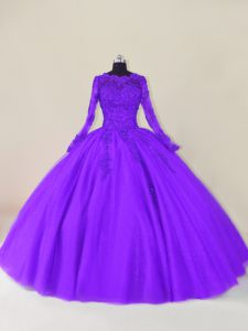 Deluxe Long Sleeves Zipper Floor Length Lace and Appliques 15th Birthday Dress