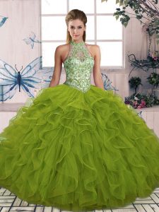 Wonderful Floor Length Ball Gowns Sleeveless Olive Green Sweet 16 Quinceanera Dress Lace Up