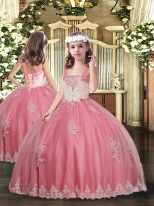 Sleeveless Lace Up Floor Length Appliques Child Pageant Dress