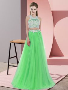 Exceptional Green Halter Top Neckline Lace Quinceanera Court of Honor Dress Sleeveless Zipper