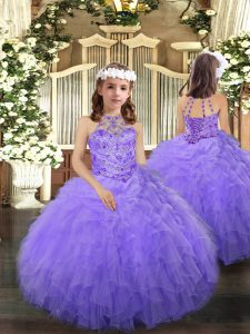 Floor Length Ball Gowns Sleeveless Lavender Child Pageant Dress Lace Up