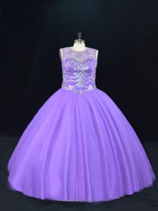 Floor Length Lavender Sweet 16 Quinceanera Dress Tulle Sleeveless Beading