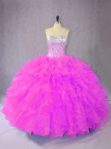 Lilac Lace Up 15th Birthday Dress Ruffles Sleeveless Floor Length