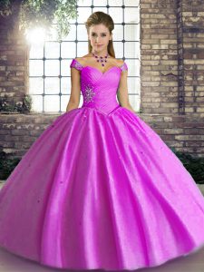 Stunning Lilac Off The Shoulder Neckline Beading Quinceanera Dress Sleeveless Lace Up