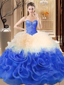 Sumptuous Floor Length Multi-color Sweet 16 Quinceanera Dress Fabric With Rolling Flowers Sleeveless Beading and Ruffles
