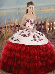 Glorious Sleeveless Embroidery and Ruffled Layers and Bowknot Lace Up 15th Birthday Dress