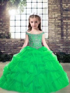 Glorious Turquoise Sleeveless Pick Ups Floor Length Little Girls Pageant Dress Wholesale