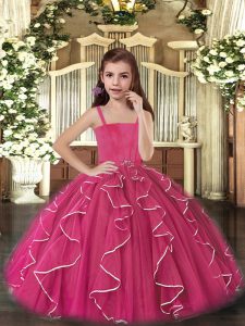 Tulle Straps Sleeveless Lace Up Ruffles Child Pageant Dress in Fuchsia