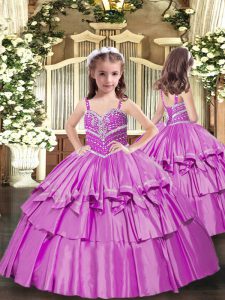 Lilac Sleeveless Beading Floor Length Little Girls Pageant Dress Wholesale