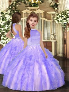 Lavender Sleeveless Beading and Ruffles Floor Length Little Girl Pageant Gowns