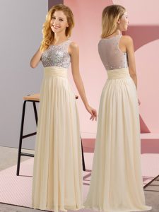 Stylish Floor Length Side Zipper Vestidos de Damas Champagne for Wedding Party with Beading
